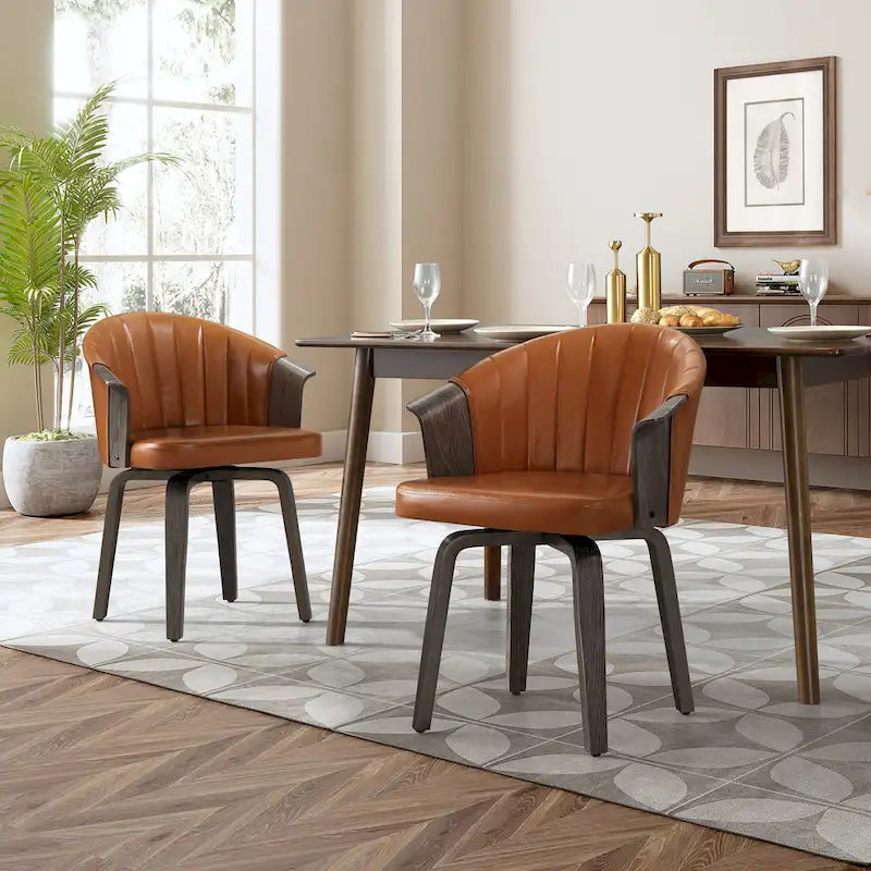 Chaise de salle à manger pivotante en bois courbé et PU