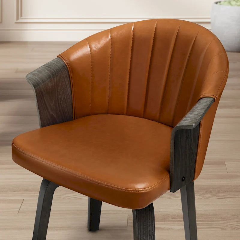 Chaise de salle à manger pivotante en bois courbé et PU