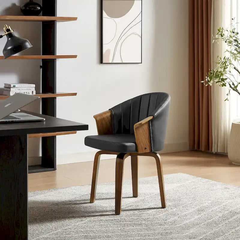 Chaise de salle à manger pivotante en bois courbé et PU