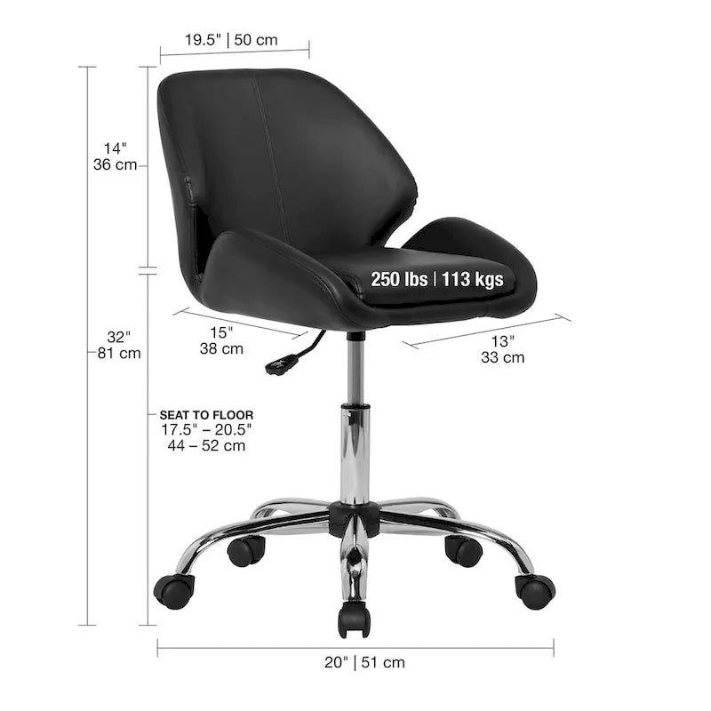 Chaise de bureau réglable en similicuir Perle Noire