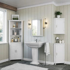 Meuble de rangement d'angle pour salle de bain avec portes et étagère réglable - Blanc