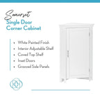 Meuble de rangement d'angle pour salle de bain avec portes et étagère réglable - Blanc