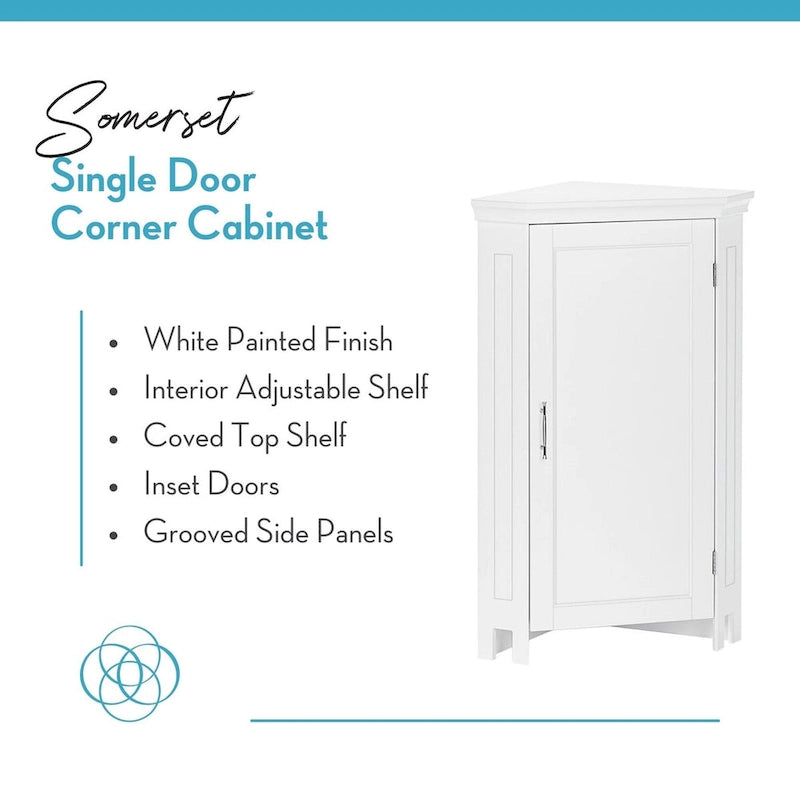 Meuble de rangement d'angle pour salle de bain avec portes et étagère réglable - Blanc