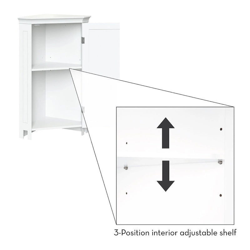 Meuble de rangement d'angle pour salle de bain avec portes et étagère réglable - Blanc