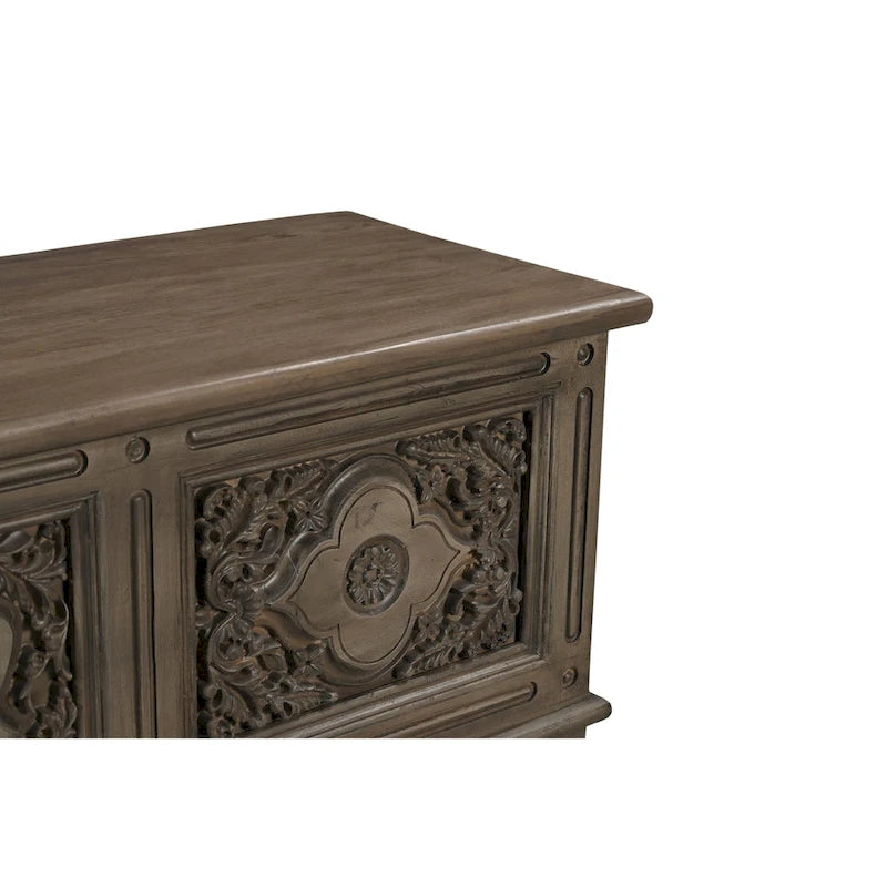 Pouffe de rangement en bois massif sculpté