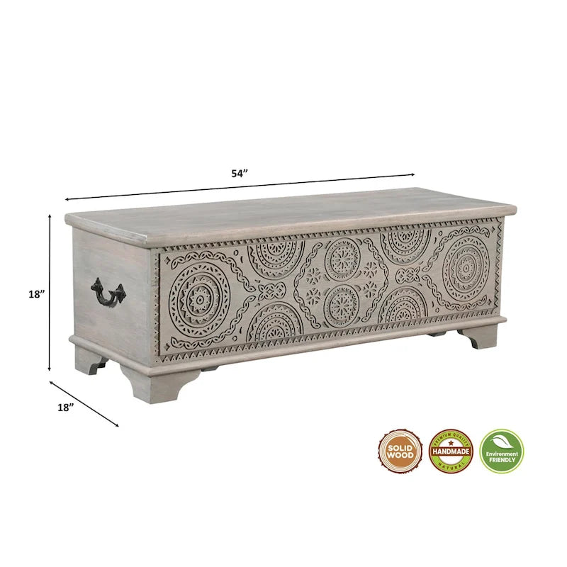 Pouffe de rangement en bois massif sculpté