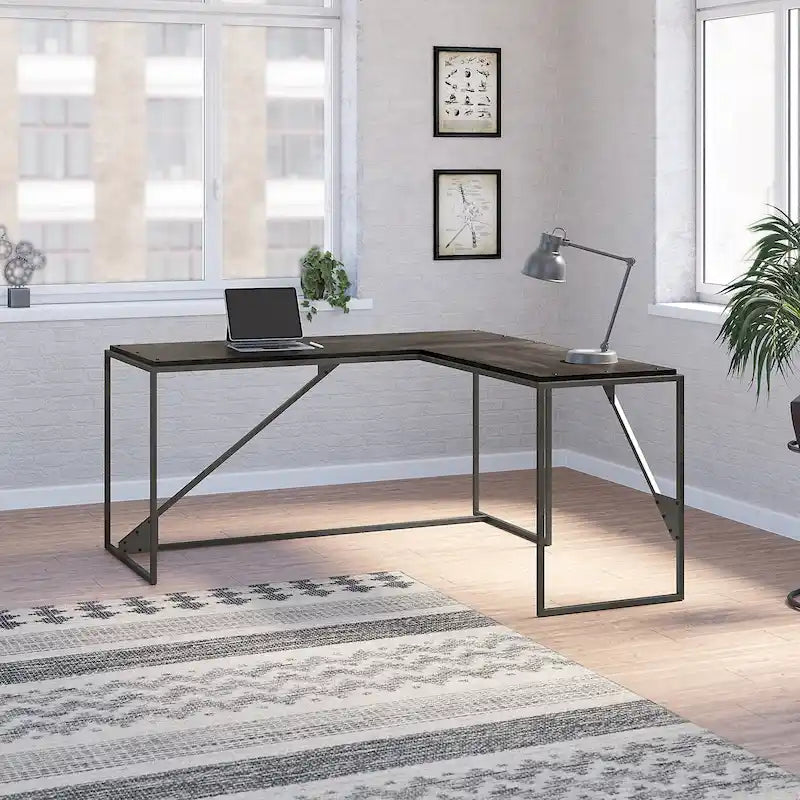 Bureau d'angle industriel de 157 cm de longueur