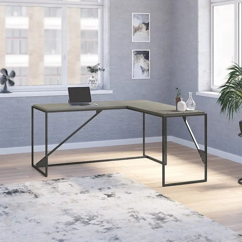 Bureau d'angle industriel de 157 cm de longueur