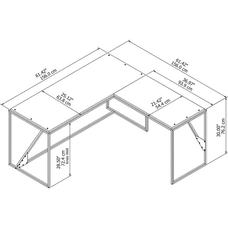Bureau d'angle industriel de 157 cm de longueur