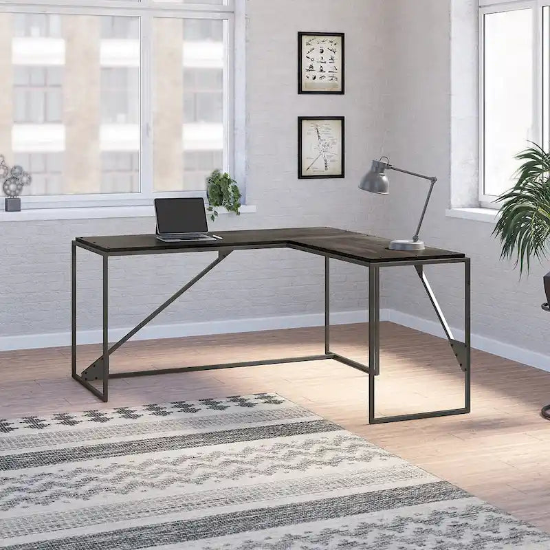 Bureau d'angle industriel de 157 cm de longueur