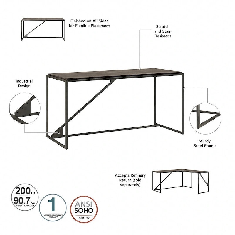 Bureau d'angle industriel de 157 cm de longueur