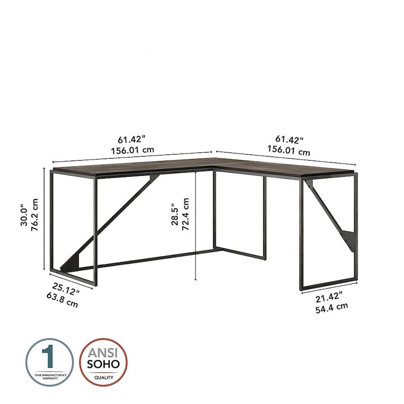 Bureau d'angle industriel de 157 cm de longueur