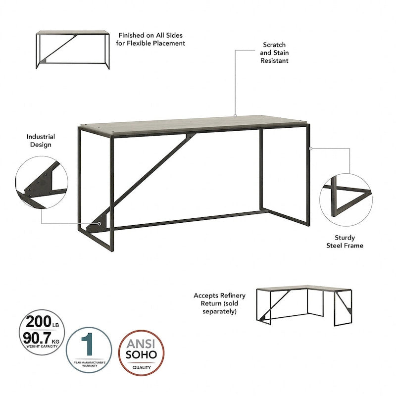 Bureau d'angle industriel de 157 cm de longueur