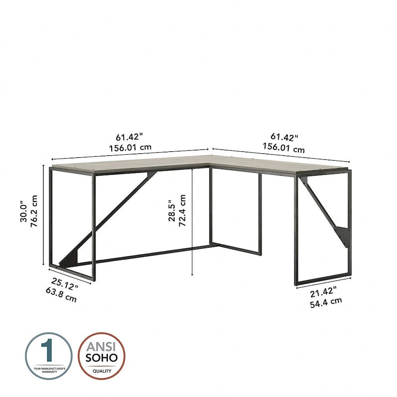 Bureau d'angle industriel de 157 cm de longueur