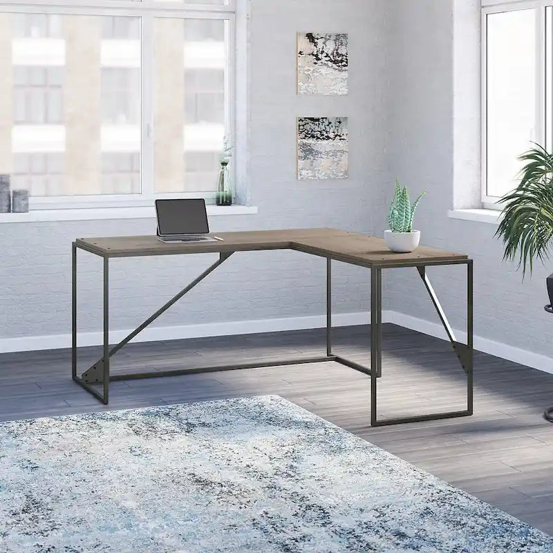Bureau d'angle industriel de 157 cm de longueur