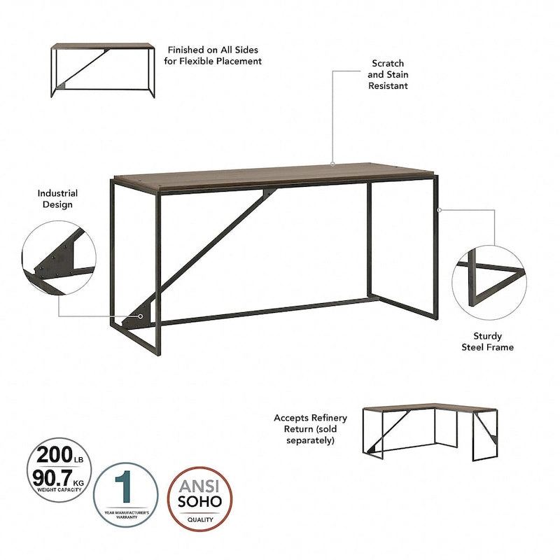 Bureau d'angle industriel de 157 cm de longueur