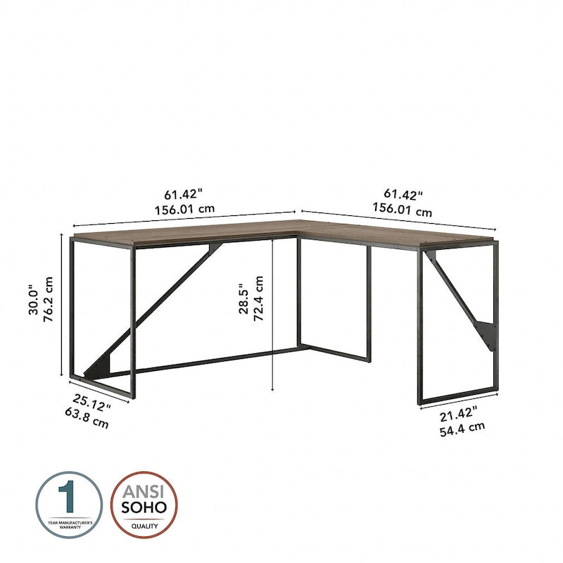 Bureau d'angle industriel de 157 cm de longueur